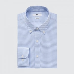 Uniqlo Easy Care Checked Stretch Slim-Fit Long-Sleeve Dress Shirts Herren Blau | HOEP-80246