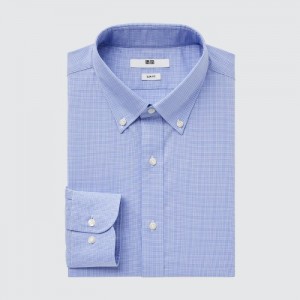 Uniqlo Easy Care Checked Stretch Slim-Fit Long-Sleeve Dress Shirts Herren Blau | OIVB-37629