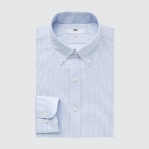 Uniqlo Easy Care Checked Stretch Slim-Fit Long-Sleeve Dress Shirts Herren Blau | XEUS-43987