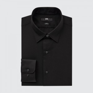 Uniqlo Easy Care Stretch Slim-Fit Long-Sleeve Dress Shirts Herren Schwarz | XDSM-51683