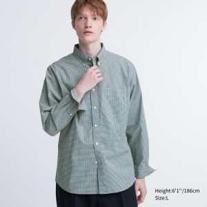 Uniqlo Extra Fine Baumwoll Broadcloth Checked Casual Shirts Herren Dunkelgrün | HVRQ-06975