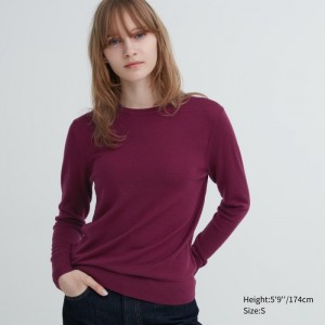 Uniqlo Extra Fine Merino Crew Neck Long-Sleeve Pullover Damen Wine | YJCQ-72508