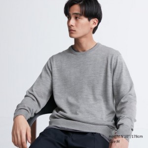 Uniqlo Extra Fine Merino Crew Neck Long-Sleeve Pullover Herren Grau | PGQZ-56370