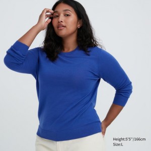 Uniqlo Extra Fine Merino Crew Neck Long-Sleeve Pullover Damen Blau | HVQK-86397