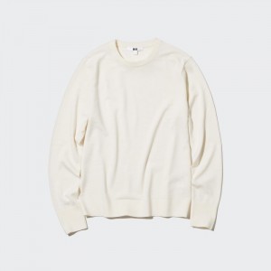 Uniqlo Extra Fine Merino Crew Neck Long-Sleeve Pullover Damen Weiß | YZHL-65279