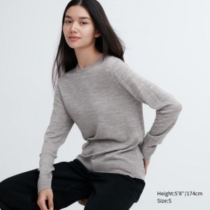 Uniqlo Extra Fine Merino Crew Neck Long-Sleeve Pullover Damen Grau | BWFL-87021