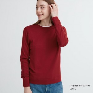 Uniqlo Extra Fine Merino Crew Neck Long-Sleeve Pullover Damen Rot | MSTU-26159