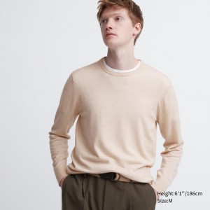 Uniqlo Extra Fine Merino Crew Neck Long-Sleeve Pullover Herren Natural | HOAN-79410