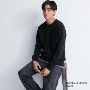 Uniqlo Extra Fine Merino Crew Neck Long-Sleeve Pullover Damen Schwarz | RZPS-72314