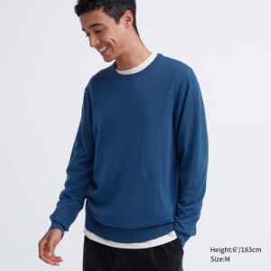 Uniqlo Extra Fine Merino Crew Neck Long-Sleeve Pullover Damen Blau | ZUKN-61490