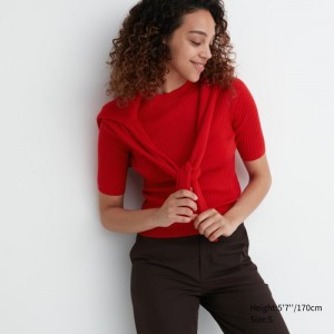 Uniqlo Extra Fine Merino Gerippt Mock Neck Half-Sleeve Pullover Damen Rot | MCKX-59310