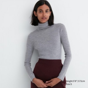 Uniqlo Extra Fine Merino Gerippt Turtleneck Long-Sleeve Pullover Damen Grau | GWHX-59314