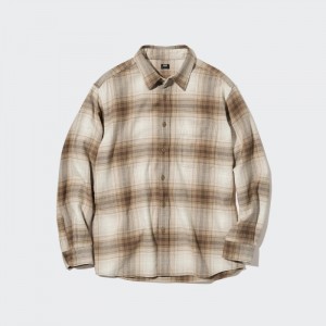 Uniqlo Flannel Checked (2022 Edition) Casual Shirts Herren Beige | ROCS-57241