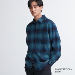 Uniqlo Flannel Checked Casual Shirts Damen Blau | EMCH-68509