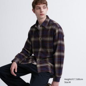 Uniqlo Flannel Checked Casual Shirts Herren Wine | VLXH-57364