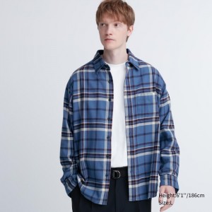 Uniqlo Flannel Checked Casual Shirts Herren Blau | FDAV-62319