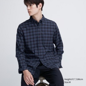 Uniqlo Flannel Checked Casual Shirts Herren Blau | KCAJ-68502