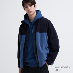 Uniqlo Fleece Full-Zip (Color Block) Jacken Herren Blau | RJGW-09264