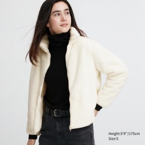 Uniqlo Fluffy Yarn Fleece Full-Zip Jacken Damen Weiß | IQUN-83246