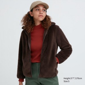 Uniqlo Fluffy Yarn Fleece Full-Zip Jacken Damen Dunkelbraun | YGXA-60294