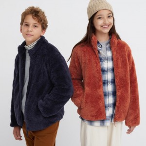 Uniqlo Fluffy Yarn Fleece Full-Zip Jacken Kinder Navy | NCSK-05324