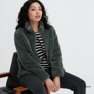 Uniqlo Fluffy Yarn Fleece Full-Zip Jacken Damen Dunkelgrün | EXFZ-74029