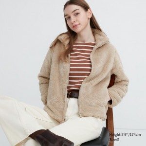 Uniqlo Fluffy Yarn Fleece Full-Zip Jacken Damen Natural | JRFX-19538