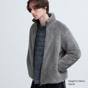 Uniqlo Fluffy Yarn Full-Zip Fleece Damen Grau | GLTJ-65804