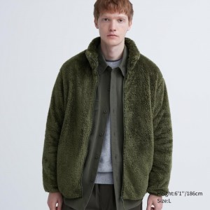 Uniqlo Fluffy Yarn Full-Zip Fleecejacken Herren Olivgrün | OMTZ-62415