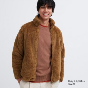 Uniqlo Fluffy Yarn Full-Zip Fleecejacken Herren Braun | QLWV-87560