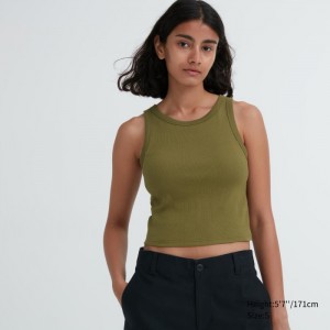 Uniqlo Gerippt Cropped Ärmellose Top BHs Damen Olivgrün | AOYP-20976