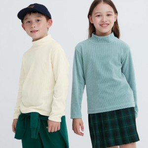 Uniqlo Gerippt Fleece High Neck Long-Sleeve T-Shirt Kinder Weiß | VPZX-68495