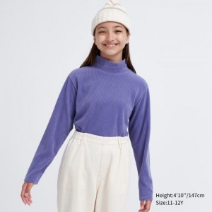 Uniqlo Gerippt Fleece High Neck Long-Sleeve T-Shirt Kinder Lila | FGXU-75690