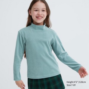 Uniqlo Gerippt Fleece High Neck Long-Sleeve T-Shirt Kinder Grün | RLWB-09631