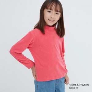 Uniqlo Gerippt Fleece High Neck Long-Sleeve T-Shirt Kinder Rosa | PDIO-06895