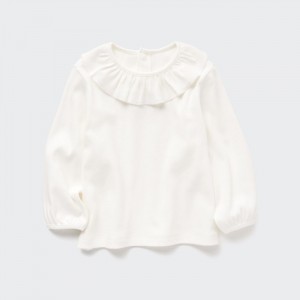 Uniqlo Gerippt Frill Crew Neck Long-Sleeve T-Shirt Baby Weiß | WOKH-32064