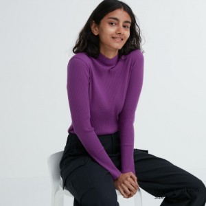 Uniqlo Gerippt High Neck Long-Sleeve T-Shirt Damen Lila | YXVF-71906