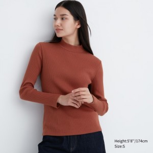 Uniqlo Gerippt High Neck Long-Sleeve T-Shirt Damen Dunkelorange | TBQF-75493