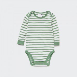 Uniqlo Gestreift Long-Sleeve Body Baby Grün | AZNE-82379