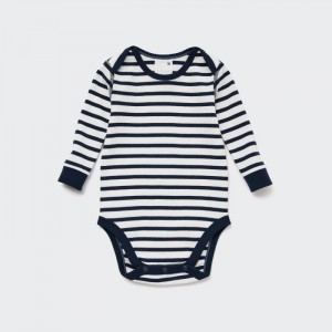 Uniqlo Gestreift Long-Sleeve Body Baby Navy | IRLX-51287