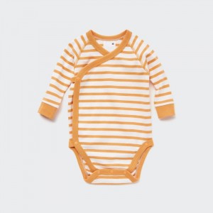 Uniqlo Gestreift Long-Sleeve (Open Front) Body Baby Orange | ZTSU-19340