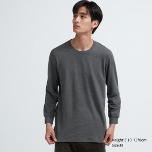 Uniqlo HEATTECH Baumwoll Crew Neck Long-Sleeve (Extra Warm) (2022 Edition) T-Shirt Herren Dunkelgrau | FAOJ-10849