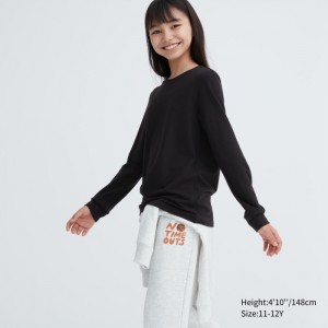 Uniqlo HEATTECH Baumwoll Crew Neck Long-Sleeve (Extra Warm) T-Shirt Kinder Schwarz | PNKQ-64970