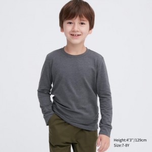 Uniqlo HEATTECH Baumwoll Crew Neck Long-Sleeve (Extra Warm) T-Shirt Kinder Dunkelgrau | LWRA-15387