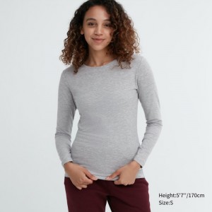 Uniqlo HEATTECH Baumwoll Crew Neck Long-Sleeve T-Shirt (Extra Warm) Undershirts Damen Grau | ZOKH-19657