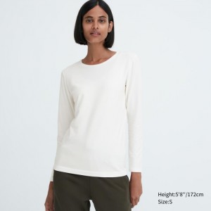 Uniqlo HEATTECH Baumwoll Crew Neck Long-Sleeve T-Shirt (Extra Warm) Undershirts Damen Weiß | PSIW-09231