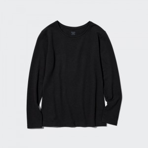 Uniqlo HEATTECH Baumwoll Crew Neck Long-Sleeve T-Shirt (Extra Warm) (2022 Edition) Undershirts Damen Schwarz | XBUQ-24578