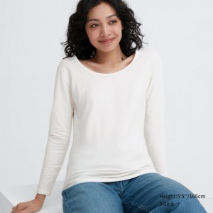 Uniqlo HEATTECH Baumwoll Scoop Neck Long-Sleeve T-Shirt (Extra Warm) Undershirts Damen Weiß | RIUL-31859