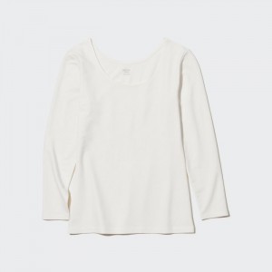 Uniqlo HEATTECH Baumwoll Scoop Neck Long-Sleeve T-Shirt (Extra Warm) (2022 Edition) Undershirts Damen Weiß | EANS-85794