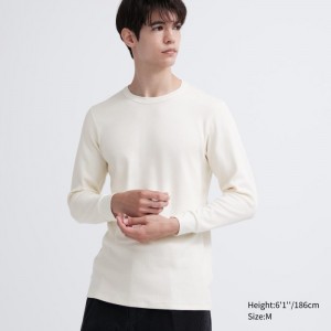 Uniqlo HEATTECH Baumwoll Waffle Crew Neck Long-Sleeve (Extra Warm) T-Shirt Herren Weiß | XQSA-90214